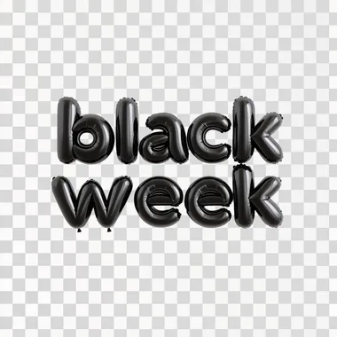 a "black week" text made by black balloons isolated on the white background