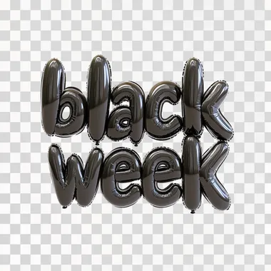a "black week" text made by black balloons isolated on the white background