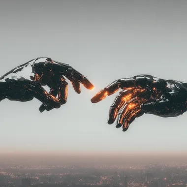 Two robot hands touching, chrome hands    rofile vk78zt9