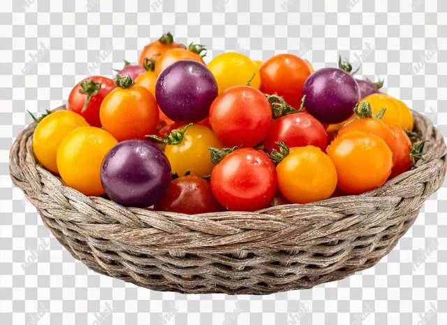 PNG Colorful Rainbow Cherry Tomatoes in a Basket