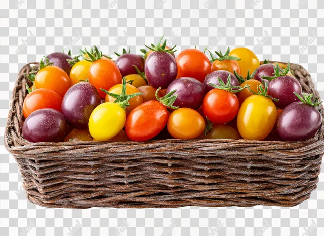 PNG Colorful Rainbow Cherry Tomatoes in a Basket