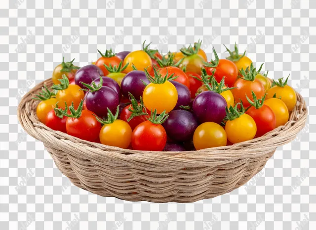 PNG Vibrant Rainbow Cherry Tomatoes in a Basket