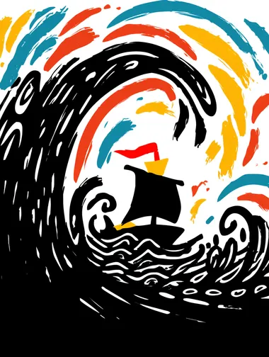 A cartoon-style playful pirate sailing against a background of realistically photographed stormy sea, creating a unique image through the combination of different styles.   2822436726 --sw 1000  rofile eueu4ms   --sv 4