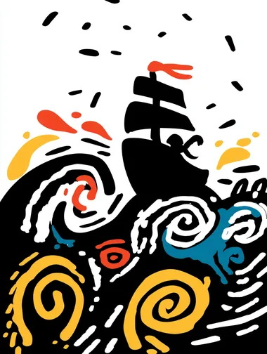 A cartoon-style playful pirate sailing against a background of realistically photographed stormy sea, creating a unique image through the combination of different styles.   2822436726 --sw 1000  rofile eueu4ms   --sv 4