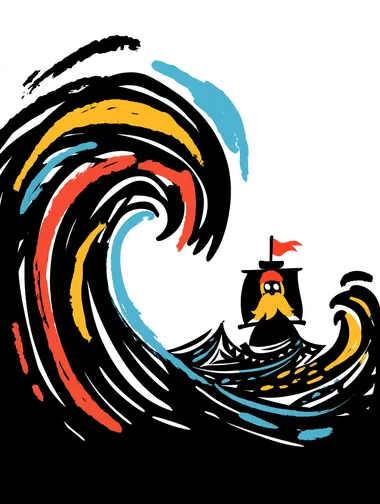 A cartoon-style playful pirate sailing against a background of realistically photographed stormy sea, creating a unique image through the combination of different styles.   2822436726 --sw 1000  rofile eueu4ms   --sv 4