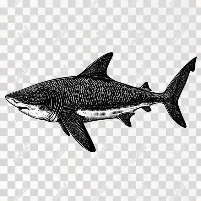 PNG Tiger shark black and white illustration, simple design for coastal themes