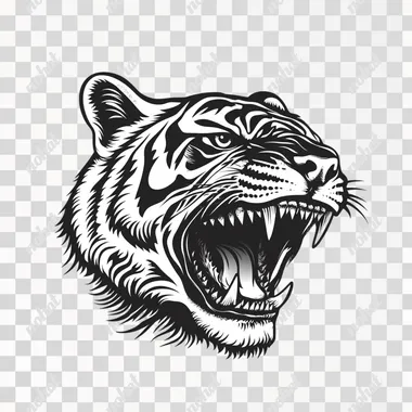 A black and white vector style image of a real tiger shark in the style of cricket svg cut file, white background, bold and thick, filled in black outline, simple image, mid shot