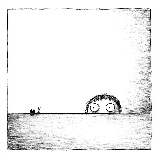 Curious Boy Watching a Snail