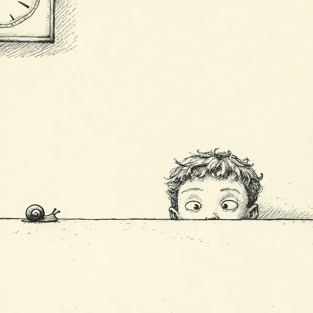 Curious Boy Watching a Snail