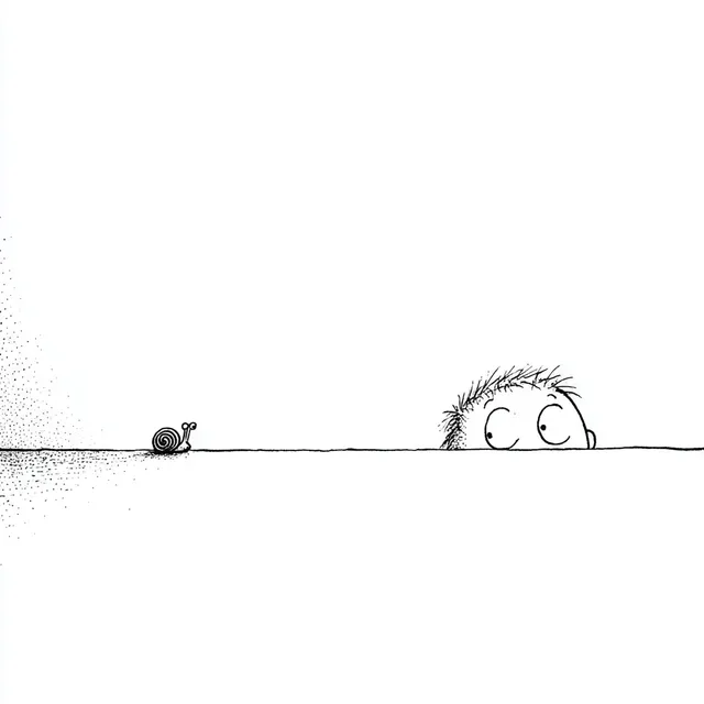 Curious Boy Watching Snail