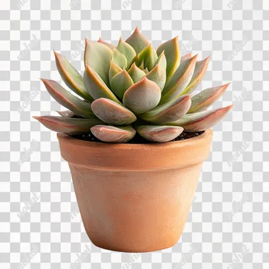 a desk plant isolated on a white background in a terracotta pot, side profile, straight side profile, studio photography, hyper-realistic, realism, seamless white background, succulent plant