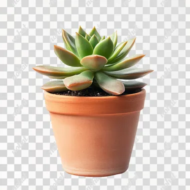a desk plant isolated on a white background in a terracotta pot, side profile, straight side profile, studio photography, hyper-realistic, realism, seamless white background, succulent plant