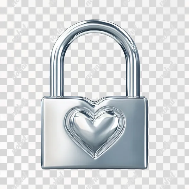 PNG Silver heart-shaped padlock for home decor, photo-realistic design