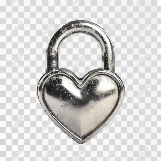 PNG Silver heart-shaped padlock for home decor, isolated on white.