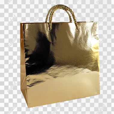 gift bag, gold, shiny cord handles