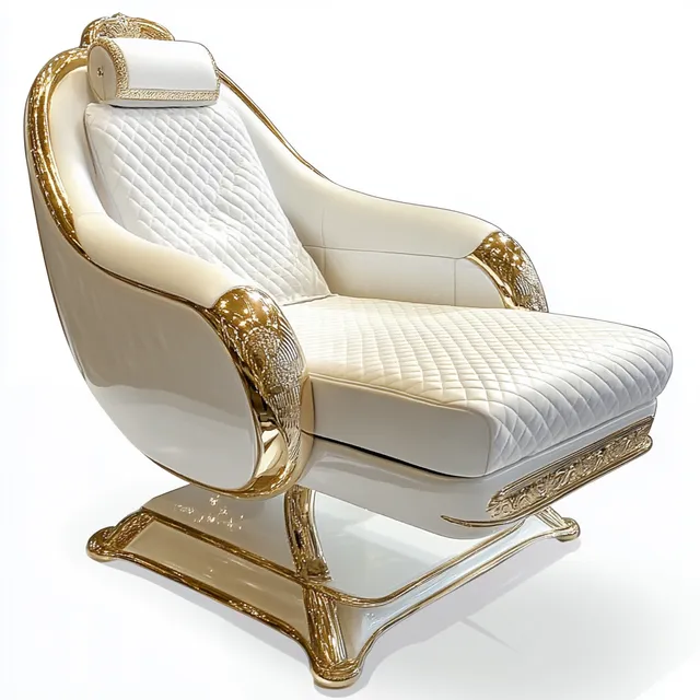 Elegant White Salon Chair with Gold Accents