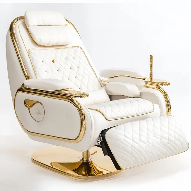 Luxurious White Salon Chair with Gold Accents