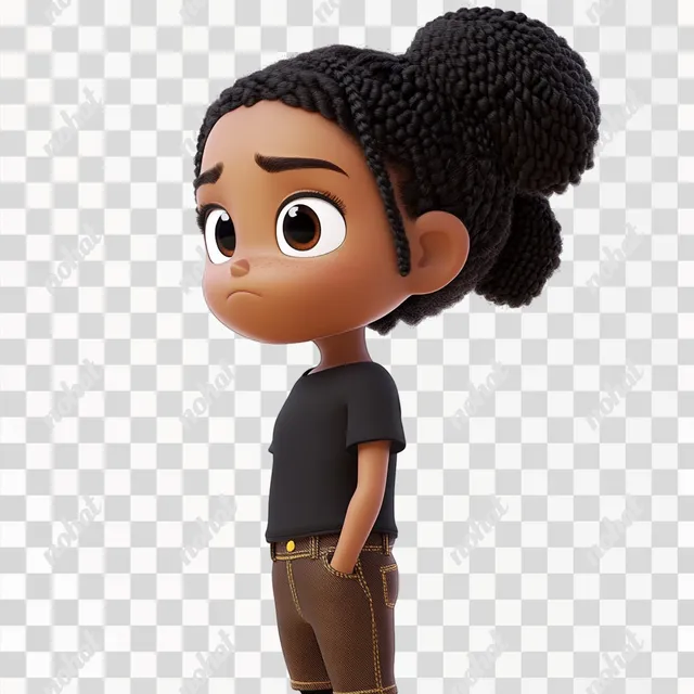 PNG Cute 7-Year-Old African American Girl in Black Shirt and Brown Jeans