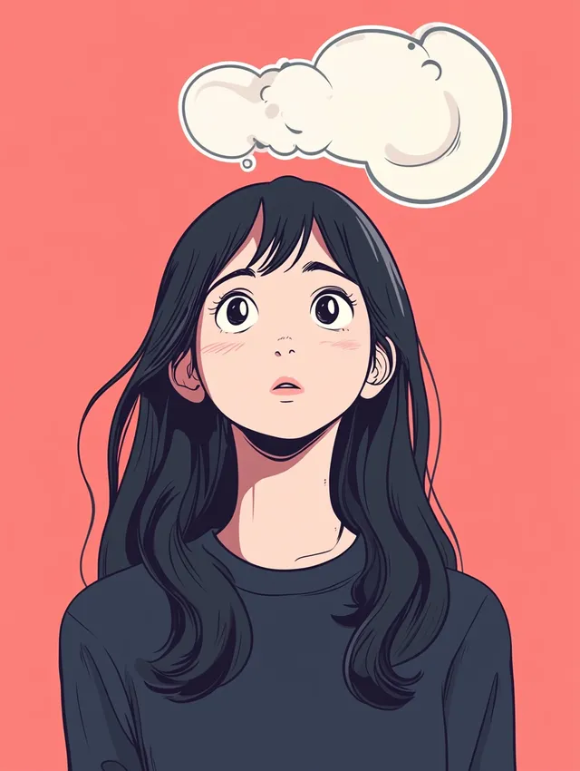 a girl with a thought bubble above her head
