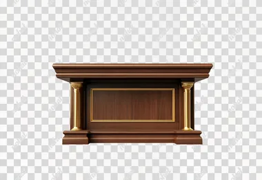 lecturn, warm wood, with gold accents, plain white background, suitable for a game show, photorealistic,