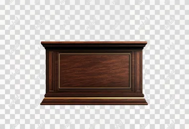 lecturn, warm wood, with gold accents, plain white background, suitable for a game show, photorealistic,