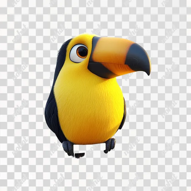 Cartoon Yellow Toucan Perched on a Branch