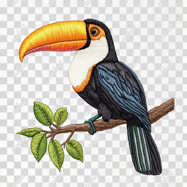 Toucan bird isolated on white background with embroidery pattern