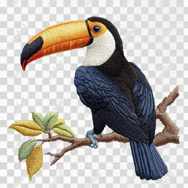 Toucan bird isolated on white background with embroidery pattern