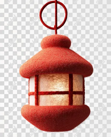 A cute felted wool red lantern, white background, felted wool, film lighting, close-up, front view, OC render, super fine, 3D, 8K