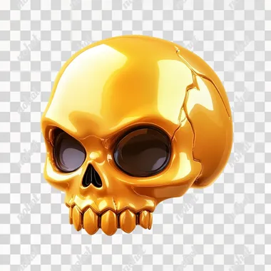 3d game art,game icon design,maya golden skull,front view,in white background,in the style of chibi anime