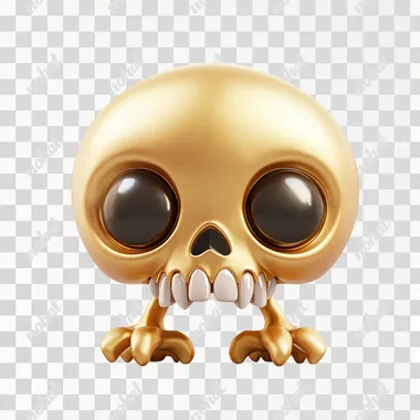 3d game art,game icon design,maya golden skull,front view,in white background,in the style of chibi anime