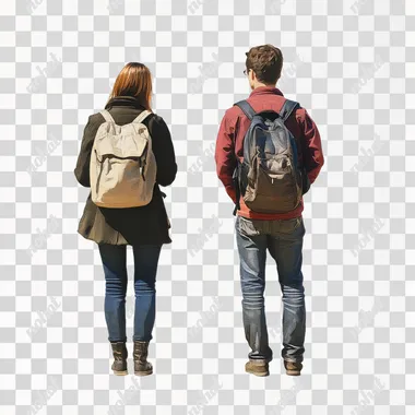 a teacher led the student, back view, real people, bright and white background