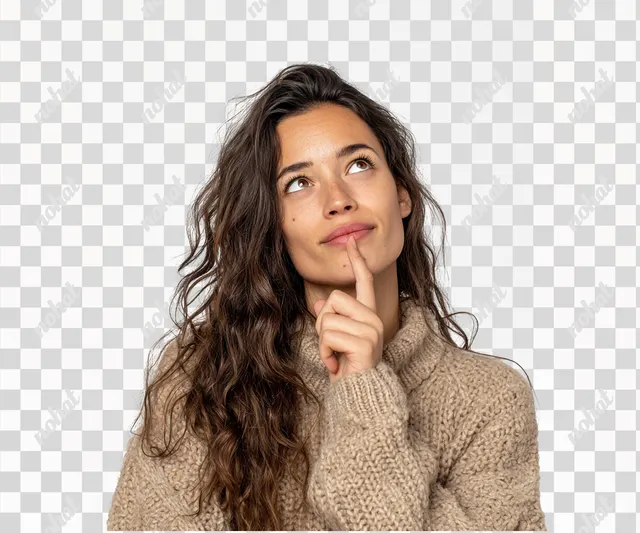 PNG Thoughtful Brazilian Woman in Beige Sweater