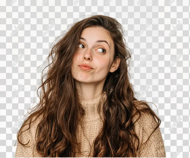 PNG Pensive Brazilian Woman in Beige Sweater