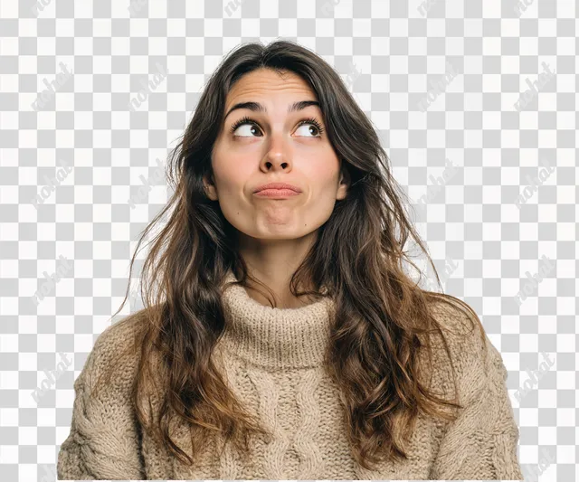PNG Thoughtful Brazilian Woman in Beige Sweater