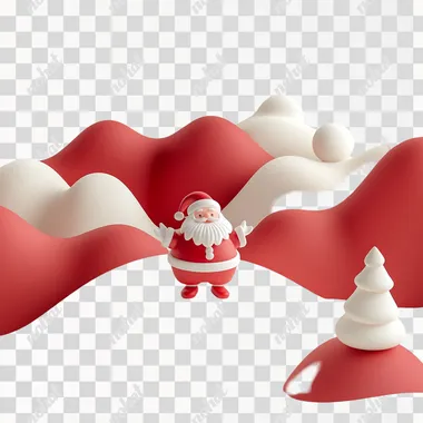 3d render style, A playful Santa, simple lines, red and white colors, isolated on white background ,