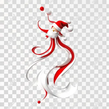 3d render style, A playful Santa, simple lines, red and white colors, isolated on white background ,