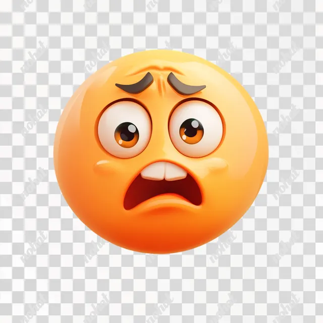 PNG Anxious orange emoji cartoon with a surprised expression in living area