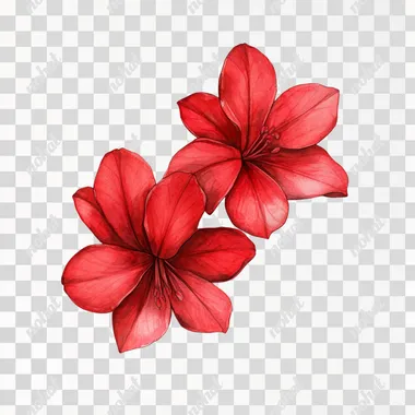 3 daphne flowers with 4 petals, red color with the hint of pink, in the style of illustration water colors, white background, 4k, ultra hd