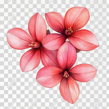 3 daphne flowers with 4 petals, red color with the hint of pink, in the style of illustration water colors, white background, 4k, ultra hd