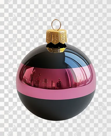 3d model of a shiny gold and black and magenta bauble isolated on white, yellow glows and reflections   --s 750