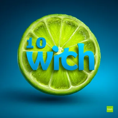 game icon, game logo, simple lime slice with big text witch says "10" on it, mobile app design for casual gaming audience, bright blue text, high resolution, high detail, vibrant colors, professional vector art, large number of details, 3D rendering, high definition, sharp focus, smooth edges