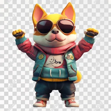 anthropomorphic dog character wearing apparel. smooth edges, complex geometry, game-ready, character, symmetric geometry, arms up
