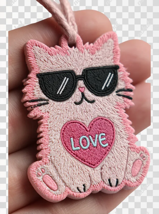 PNG Cute Fluffy Cat Keychain with Sunglasses