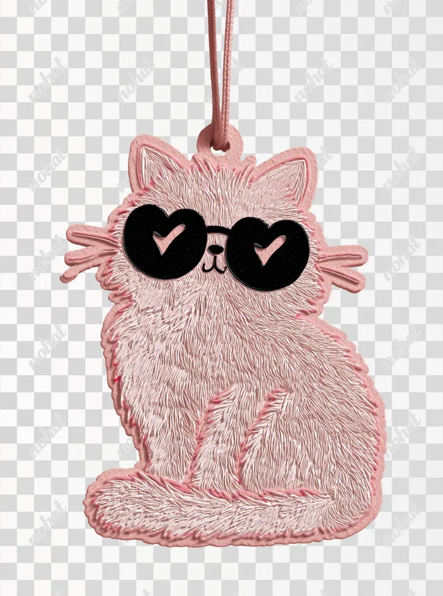 PNG Cute Fluffy Cat Tag with Sunglasses