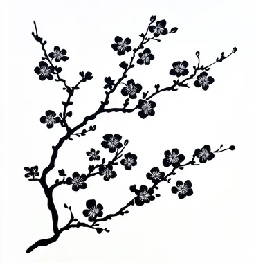 a floral silhouette of cherry blossoms on a plain white background