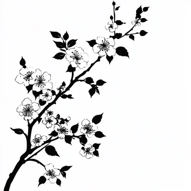 a floral silhouette of cherry blossoms on a plain white background
