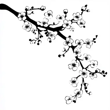 a floral silhouette of cherry blossoms on a plain white background