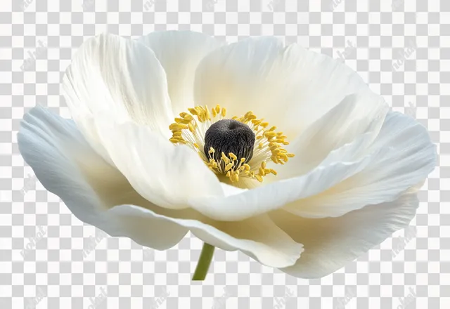 PNG White flower with bee in natural habitat, realistic photography, HD details