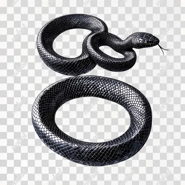 Pencil drawing of a black mexican kingsnake, full body snake, against a white background. Vector illustration with clear lines and shapes, high resolution, with shadows or shading. Detailed, realism